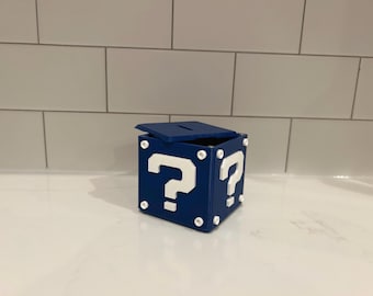 Magnetic Mario Question Mark Block Piggy Bank - 3x3x3 inches - fits all standard US coins - magnetic