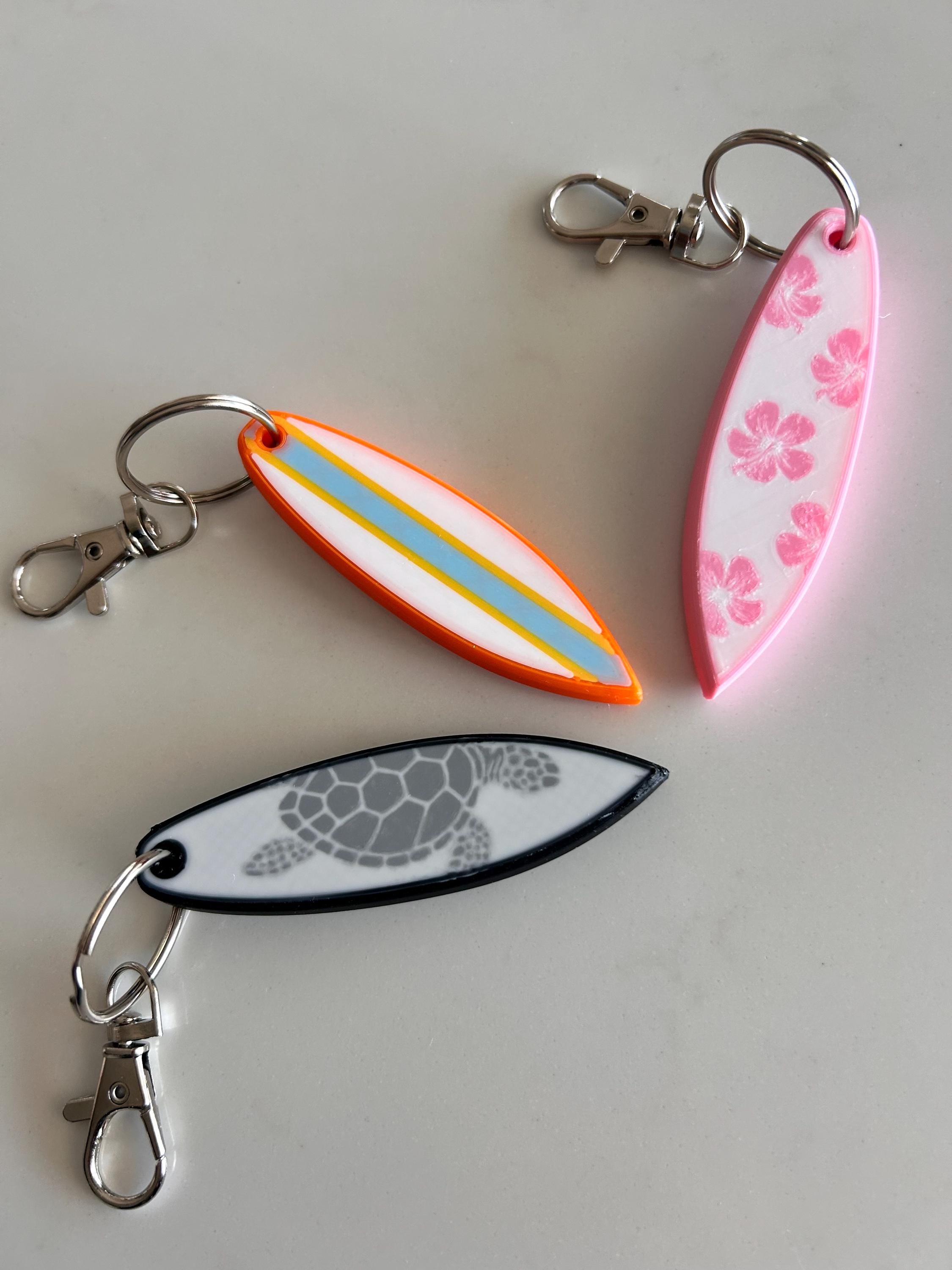 クリスタルキューブ サーフィンオブジェ ハンドメイド Surfboard Keychain | 3 Designs | 3D Printed | Great Gift for Beach