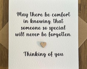 Sympathy Card with Wooden Heart | Condolence Card | Thinking of You Card | Bereavement Card | Loss of Loved One | Simple Sympathy Card
