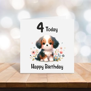 4th birthday card - Blank Card - personalised greeting card - dog fourth birthday card