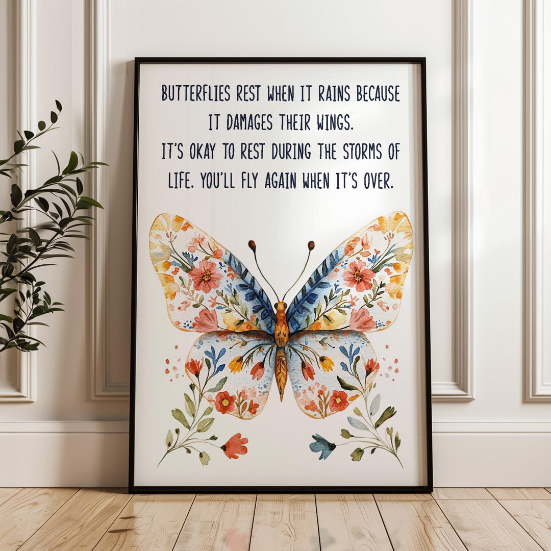 Butterfly Floral Wall Art Print, Inspirational Quote Print, Colourful ...