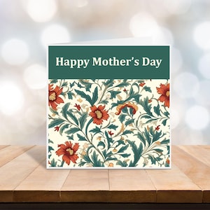 Tarjeta para el Día de la Madre con diseño de William Morris - Tarjeta botánica para el Día de la Madre - Tarjeta en blanco - Tarjeta de felicitación personalizada - MD5