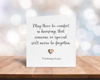 Sympathy Card with Wooden Heart | Condolence Card | Thinking of You Card | Bereavement Card | Loss of Loved One | Simple Sympathy Card