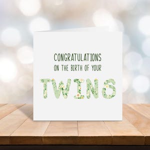 Congratulations on the birth of your twins card - new baby card - baby girl card - baby boy card - card for twins