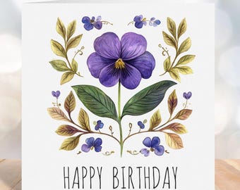 February Birth Flower Birthday Card – Violet Floral illustration