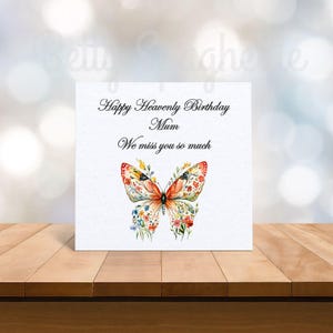 Happy Heavenly Birthday Mum seeded card, Card for mum in heaven, butterfly card, C110