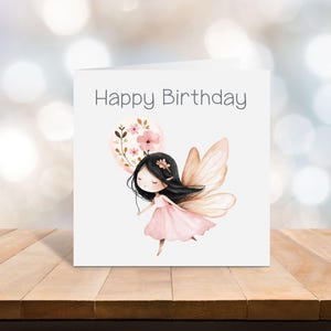 Tarjeta de feliz cumpleaños con globo de hadas - Tarjeta en blanco - Tarjeta de felicitación personalizada - Tarjeta de cumpleaños de cabaña de hadas - Tarjeta de cumpleaños para una niña
