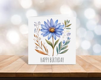 Aster Birthday Card | September Birth Flower Card | Watercolour Floral Happy Birthday Card | Blank Card for Her