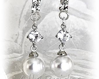 Pearl and crystal dangle earrings, wedding bridal earrings, pearl earrings.