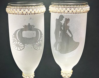 Cinderella inspired champagne toast glasses, Disney inspired wedding toast glasses