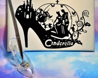 Wedding guest book, Cinderella slipper shoe and carriage wedding decor