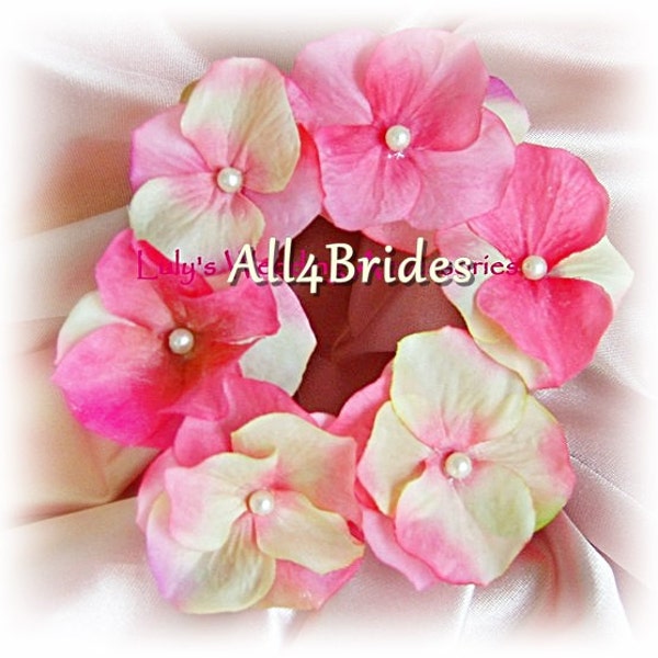 Pink and Ivory flower hair pins, bridal or bridesmaids hair pins.