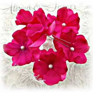 Fuchsia Flower Hair Pins, Bridal or Bridesmaids Wedding Set of Six Hydrangea Flower image 1