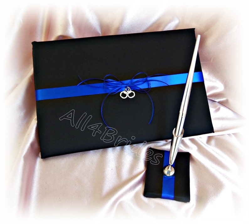 Thin blue line police wedding ring pillow with handcuff charms, royal blue and black wedding ring bearer cushion 画像 4