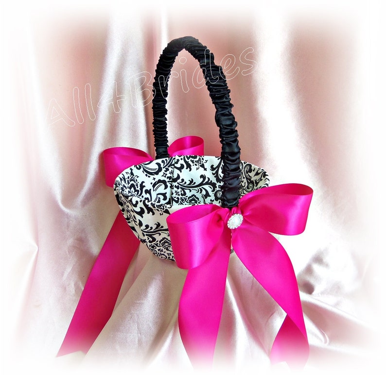 Damask ring cushion Madison print damask and fuchsia pink ring bearer pillow Wedding pillow