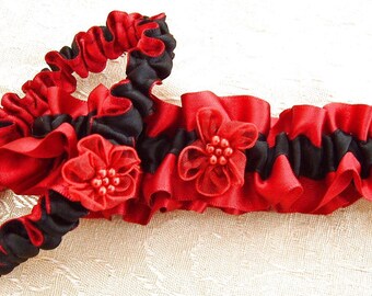 Red and black wedding bridal garter set, bridal accessories or prom garters.