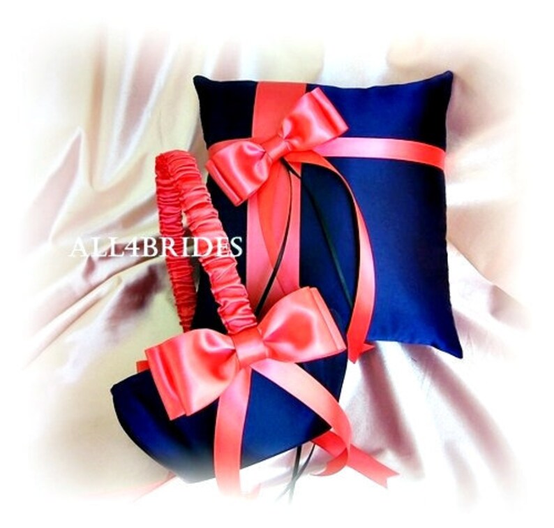 Navy blue and coral wedding bridal leg garter set, something blue bridal accessories, garter belt image 3