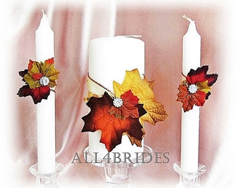 Fall leaves Woodland Wedding unity candle set,  wedding ceremony candles,