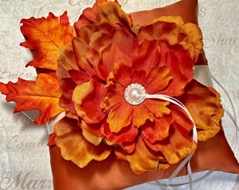 Burnt orange and ivory wedding ring pillow