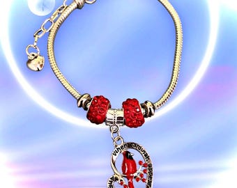 Cardinal charm bracelet, Memorial Charm Bracelet, When Cardinals Appear Angels Are Near, memorial gift
