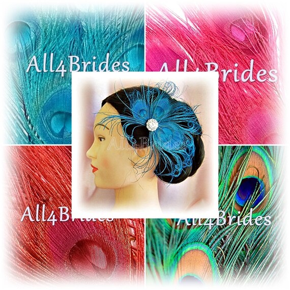 Blue Peacock Feather Bridal Fascinator Hair Clip