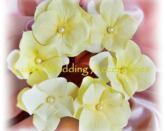 Yellow Flower Hair Pins, Bridal or Bridesmaids Wedding Hair Accessories, Set of Six Hydrangea Flower Pins