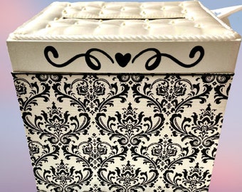 Black and white card box, Madison Damask wedding card box.