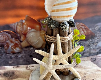 Beach wedding starfish and seashells wedding cake topper.  Ready to ship