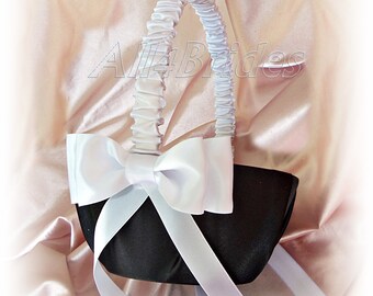 Black and white wedding flower girl basket.