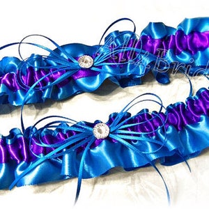 Purple and turquoise wedding set, ring pillow, flower girl basket, guest book pen, bridal leg garter belt set image 4