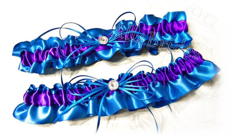 Purple and turquoise wedding set, ring pillow, flower girl basket, guest book pen, bridal leg garter belt set image 4