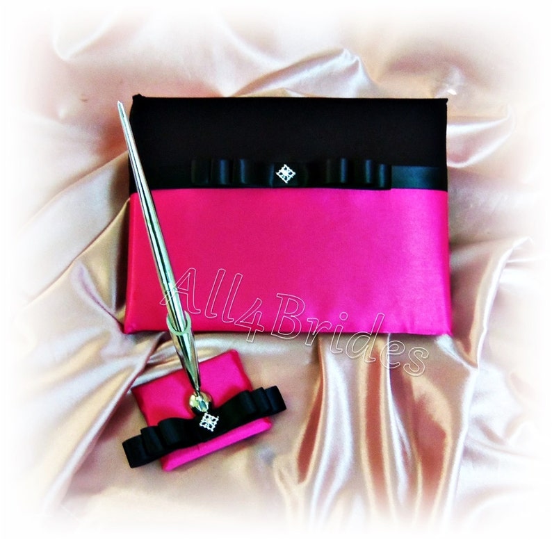 Wedding Guest Book Fuchsia Pink and Black image 1