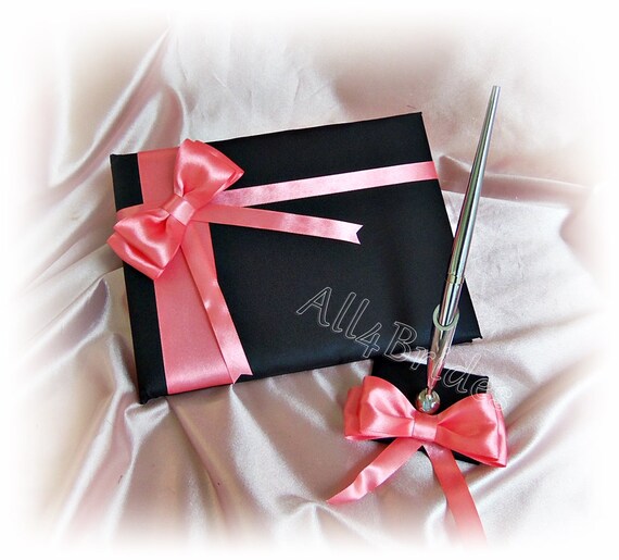 Wedding Guest Book Coral Reef And Black Wedding Reception Etsy