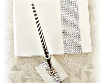 Rhinestone  wedding guest book \ sparkly rhinestone  guest book \ bling wedding guest book and pen set