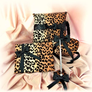 Cheetah print wedding unity candle set. Leopard print and black wedding ceremony candles. image 2