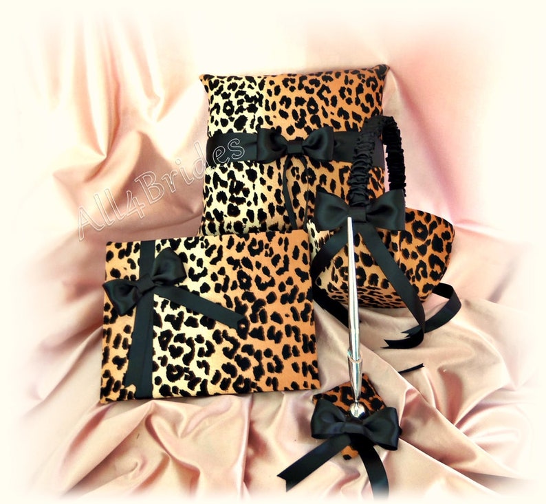 Cheetah print wedding unity candle set. Leopard print and black wedding ceremony candles. image 2