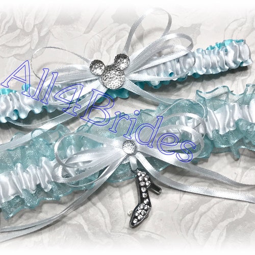 Handcrafted Light Baby Blue & White Cinderella Slipper Wedding Garter 
