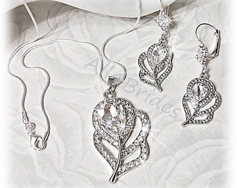 Peacock Feather Crystal Bridal Jewelry Set