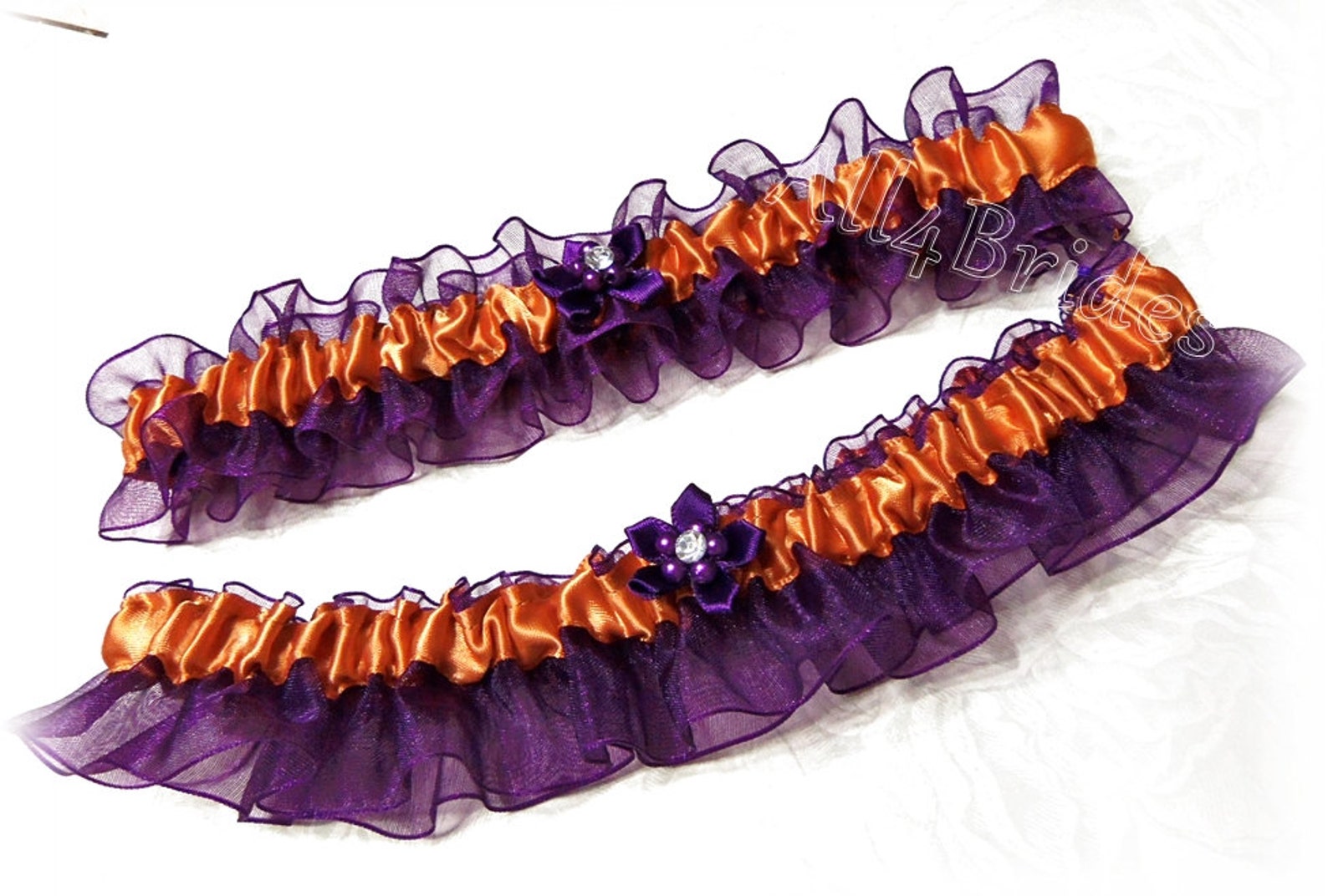 Wedding garter set Burnt Orange and Eggplant Purple bridal Etsy