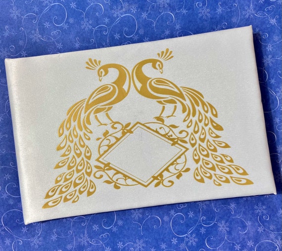 White and Gold Peacock Wedding Guest Book Personalization Etsy