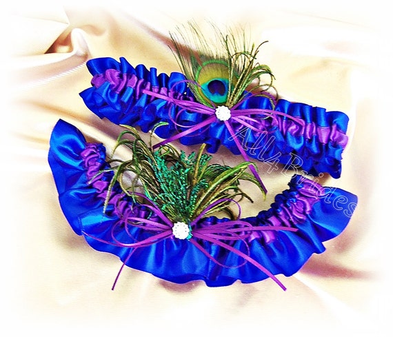 Peacock Wedding Garters - Peacock Bridal Leg Garter Belt Royal Blue and  Regency Purple - Etsy