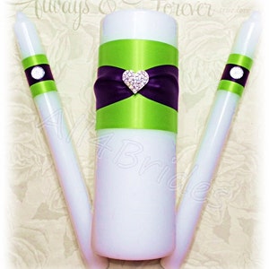 Lime green and deep purple bridal leg garter set, purple and green wedding or prom garters image 3