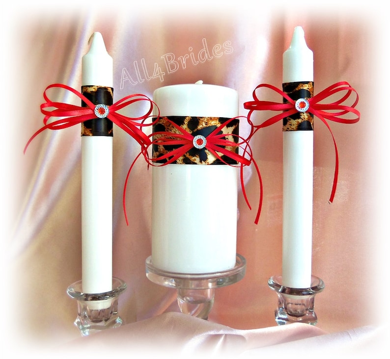 Cheetah print wedding ceremony candle set Wedding unity candle set.