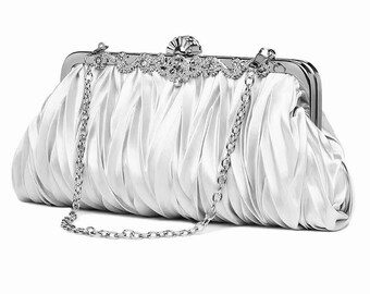 White Satin bridal clutch.