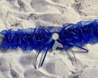 Royal Blue mermaid tail bridal leg, beach wedding garter.
