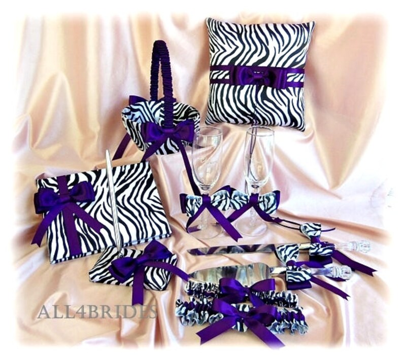 Zebra print wedding garter set purple and zebra print bridal garter set