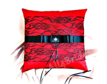 Red and Black Lace Wedding Ring Bearer Pillow