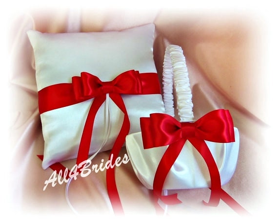 Red and White Wedding Flower Girl Basket and Ring Bearer - Etsy