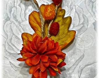 Boutonniere Fall leaves wedding Burnt Orange and Persimmon, Autumn weddings