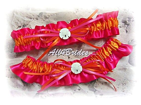 Beach Wedding Garters Sand Dollar Bridal Leg Garter Belt Set, Hot Pink and  Orange Bridal Accessories - Etsy